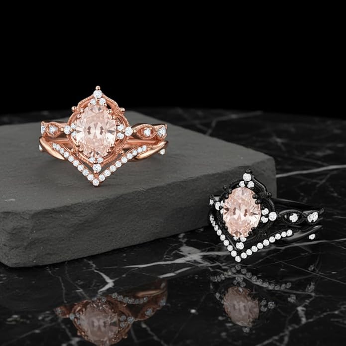 Oval Cut Vintage Gemstone Engagement Rings set for Women S925 Sterling Silver/10K/14K/18K Gold Birthstone Promise Anniversary Bridal Set Ring for her