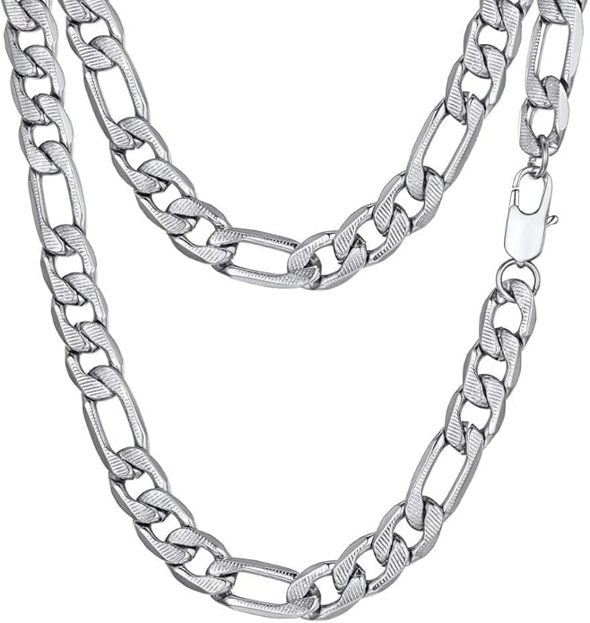 PROSTEEL 316L Stainless Steel Figaro Cuban Chain Necklace for Men, Black/18K Real Gold Plated, 4/5/6/7.5/9/10/13mm, 14inch-30inch, Come with Box