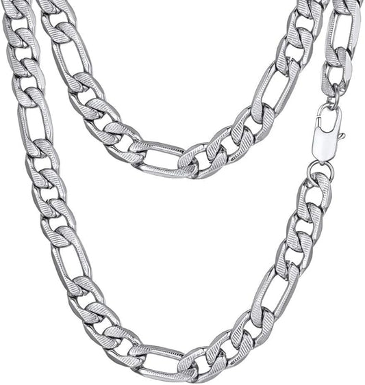 PROSTEEL 316L Stainless Steel Figaro Cuban Chain Necklace for Men, Black/18K Real Gold Plated, 4/5/6/7.5/9/10/13mm, 14inch-30inch, Come with Box