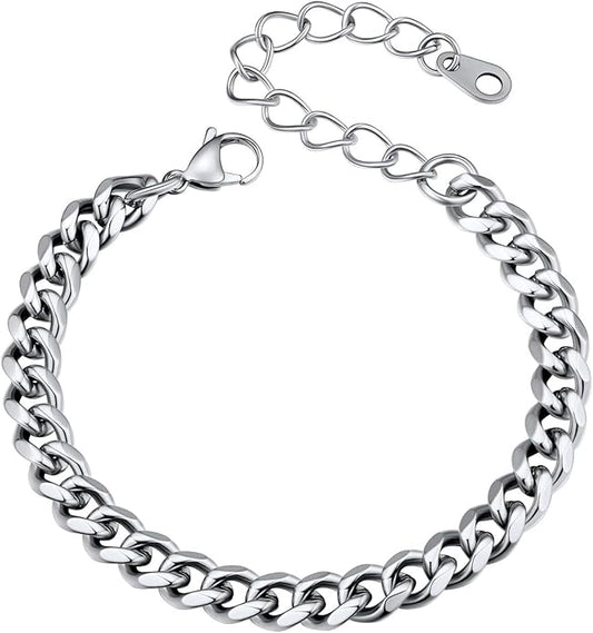 U7 Link Bracelets for Men, Cuban Link/Rope/Watch Band Solid Bracelet, Silver Black Gold Color Wrist Bracelet 3/6/9/12/15mm Width, 6.5/7.5/8.3 Inch Length, Hand Chain Jewelry for Mens Women