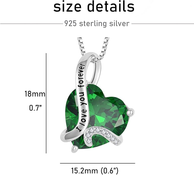 Women Heart Necklace 925 Sterling Silver I Love You Forever Pendant Necklace with Cubic Zirconia Jewelry