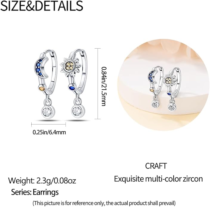 925 Sterling Silver Women Earrings, Sparkling Star and Moon Earrings, Various Hypoallergenic Earrings, Best Gift for Women