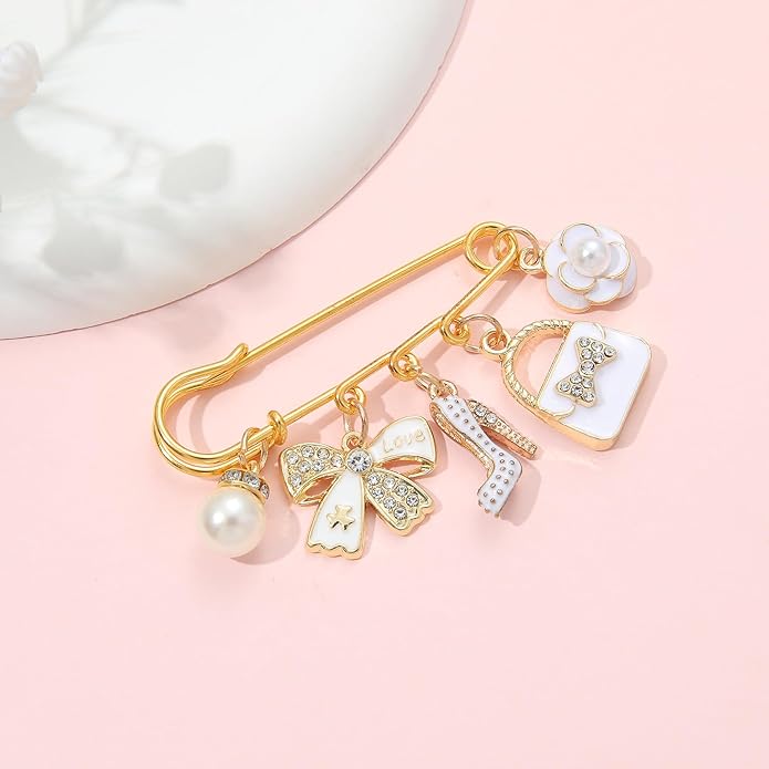 PHAETON 10PCS Elegant Retro Women Brooch Pin with Butterfly Bow, High-heel Shoes, Handbag, Flower, Pearl Pendant for Women Girls Gift