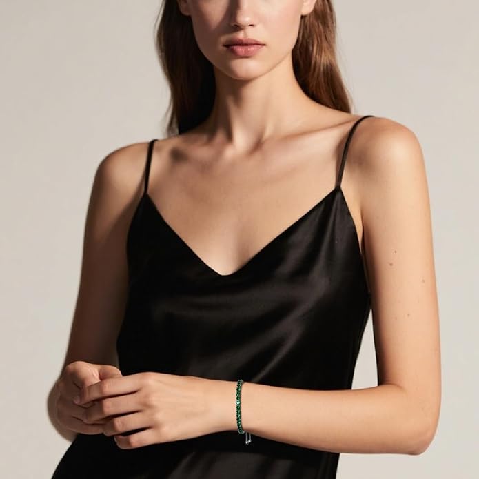 Italian Sterling Silver Women's Tennis Bracelets | Ladies' Sterling Silver Rope Adjustable Bracelet with Crystals | Gift for She