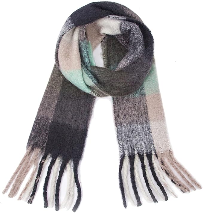 SHOHOKU Large Chunky Plaid Scarf Coloured Checked Oversized Scarf Tassel Soft Fall Winter Thick Warm Shawl Women