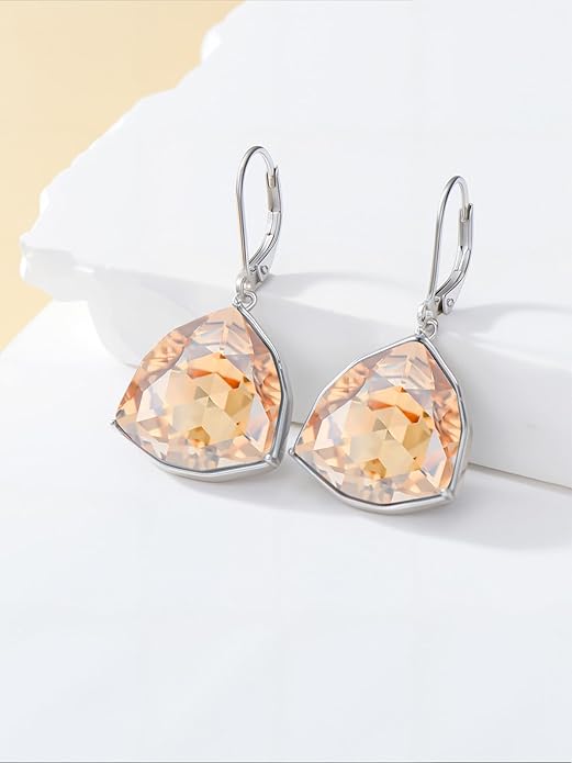 TOUPOP Leverback Earrings for Women Sterling Silver Simple Geometric Birthstone Dangle Drop Earrings Jewelry Christmas Valentine Mothers Day Birthday Gifts for Women Her Wife