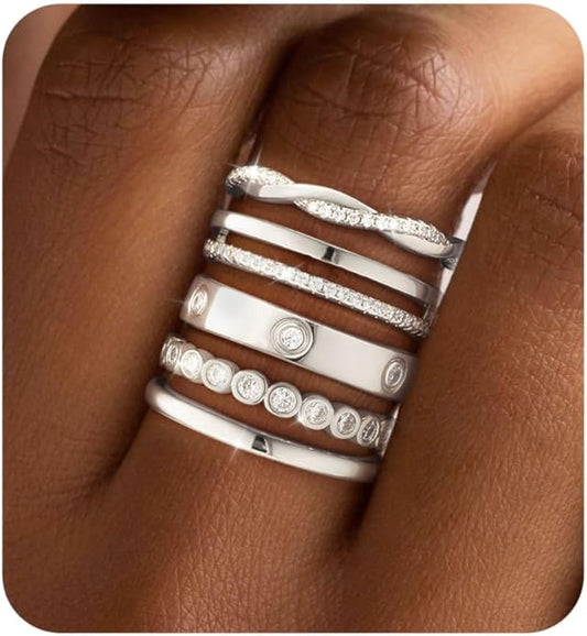 RLMOON Stackable Gold Rings for Women Non Tarnish Dainty 14K Gold/Silver Plated Stacking Thumb Rings Cubic Zirconia Eternity Wedding Band Rings Gold Jewelry Size 6-10