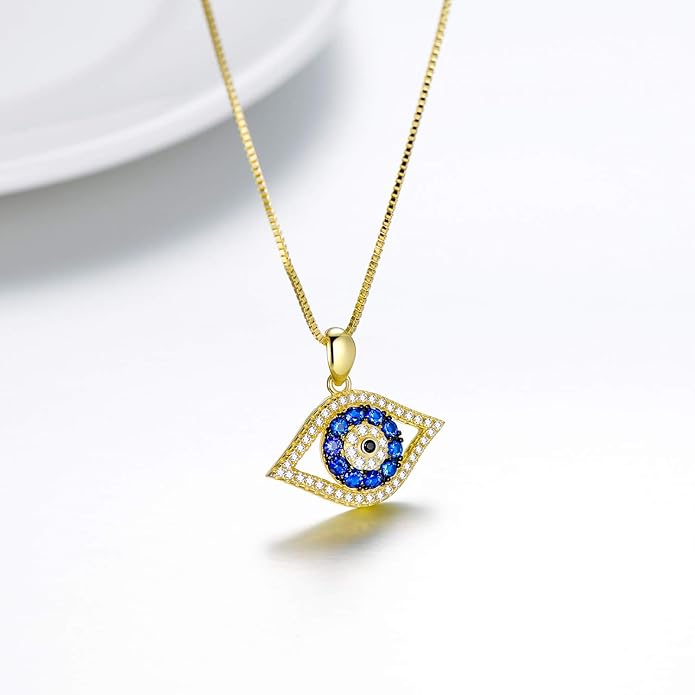 PEIMKO Evil Eye Pendant Necklace 925 Sterling Silver Greek Protection Jewelry for Women