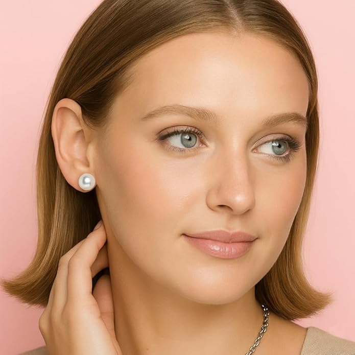 KEZEF Freshwater Pearl Stud Earrings for Women – AAA Quality Cultured Pearls on 925 Sterling Silver Post Rhodium or 14K Gold Plated, Sizes 6‑11 mm