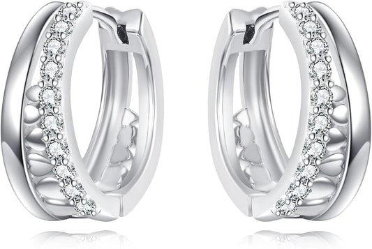 Sterling Silver Hoop Earrings Small Hoop Sun/Leaf/Triangle Huggie Earrings for Women Hypoallergenic