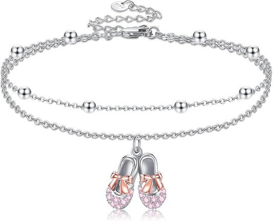 Celtic Knot/Ballet Dance/Heart Cross Anklet for Women 925 Sterling Silver Layered Adjustable Link Jewelry Birthday Gifts for Her