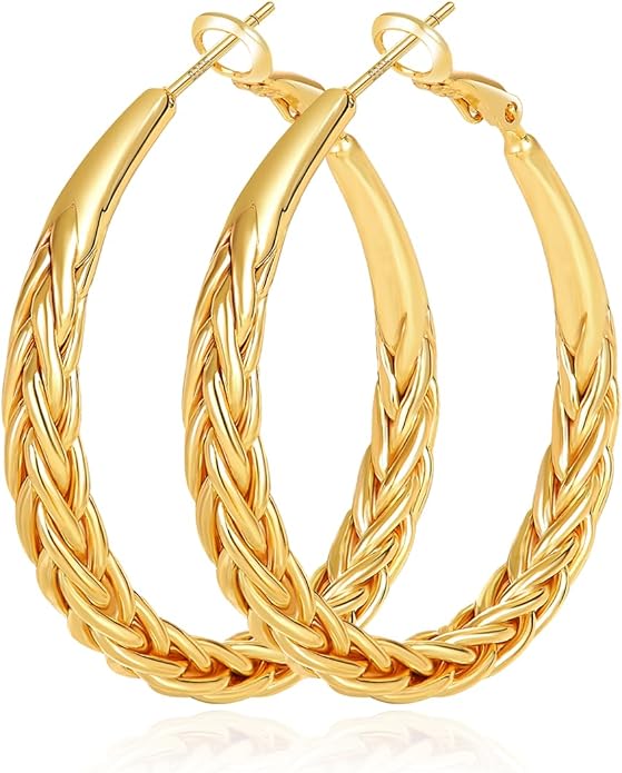 Silver Hoop Earrings for Women Trendy Hypoallergenic 925 Sterling Silver Post Hoop Earrings Lightweight Thick Twisted Large Silver Hoop Earrings 30/40/50MM