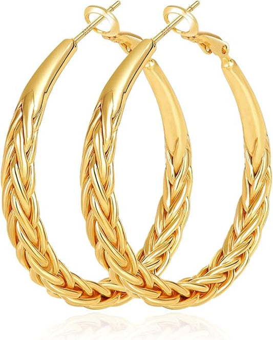 Silver Hoop Earrings for Women Trendy Hypoallergenic 925 Sterling Silver Post Hoop Earrings Lightweight Thick Twisted Large Silver Hoop Earrings 30/40/50MM