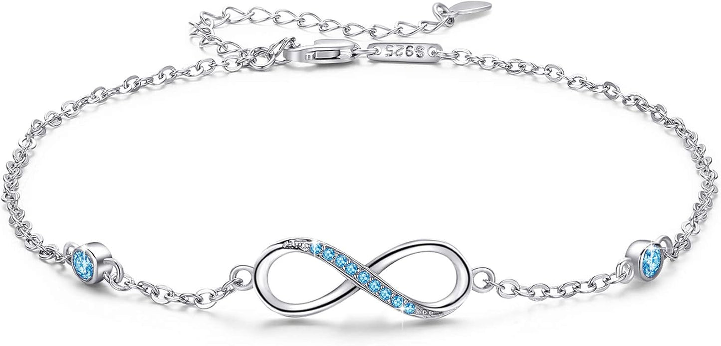 MEDWISE Womens Infinity Anklet Bracelet 925 Sterling Silver Endless Love Symbol Ankle Bracelet Adjustable Plus Size Large Bracelet Gifts for her Mother’s Day Gifts