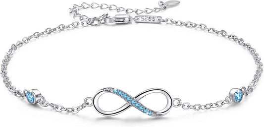 MEDWISE Womens Infinity Anklet Bracelet 925 Sterling Silver Endless Love Symbol Ankle Bracelet Adjustable Plus Size Large Bracelet Gifts for her Mother’s Day Gifts