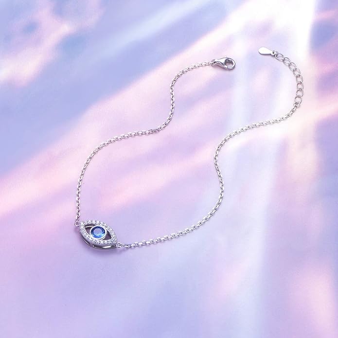 Anklet for Women S925 Sterling Silver Adjustable Foot Evil Eye Starfish Heart Bead Butterfly Celtic Knot Cross Multilayer Layered Ankle Bracelet Jewelry