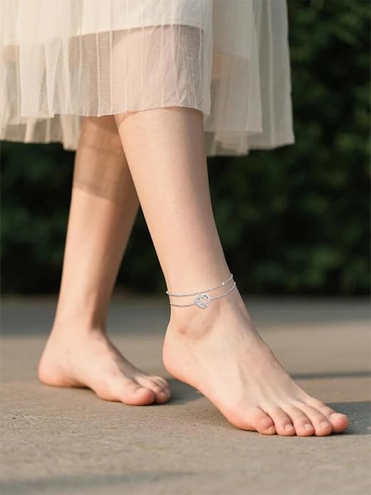 Dorunmo Initial Anklet 925 Sterling Silver Letter A-Z Layered Heart Anklet Beach Jewelry Birthday Gifts for Women
