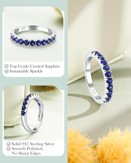 CAIDIKA Created Ruby/Sapphire/Emerald Stackable Rings for Women 14K Gold Plated/ 925 Sterling Silver 2.2mm Wedding Band Ring (with Gift Box)