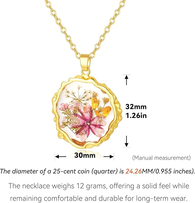 Birth Flower Necklaces for Women,1-12 Month Real Pressed Flower Necklace,Boho-Style Personalized Jewelry, Handmade Floral Pendant,Thoughtful Gift for Christmas,Birthday|18"