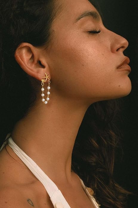 Freekiss Gold Chain Studs Earrings for Women Trendy: Hypoallergenic 14K Gold Plated Dangle Earrings Dainty Small Long Chain Earring Set Fashion Gold Jewelry for Women