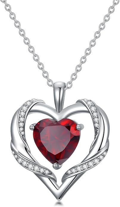 WINNICACA Birthday Gift for Mom Heart Necklace for Women 925 Sterling Silver Birthstone Necklace Jewelry Gift for Women Wife Her Girlfriend Sister
