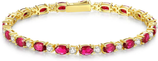 FANCIME 14K Gold Plated Birthstone Bracelets 4mm Sterling Silver Tennis Bracelets Gold Bracelets Birthday Jewelry Gifts for Women 7"