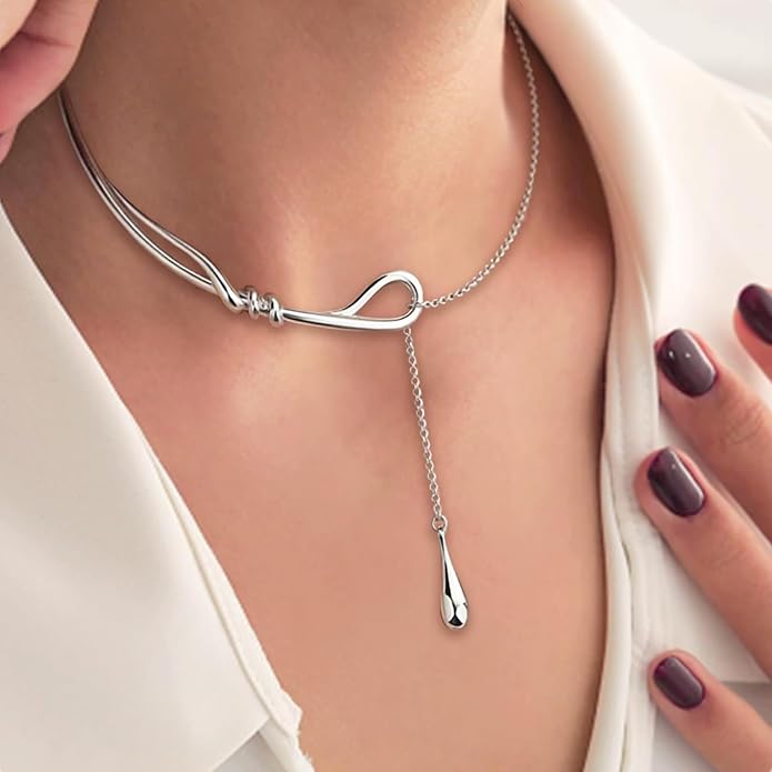 Chain Cuff Choker Necklaces for Women Silver Lariat Y Shaped Necklace Teardrop Slide Jewelry Gifts