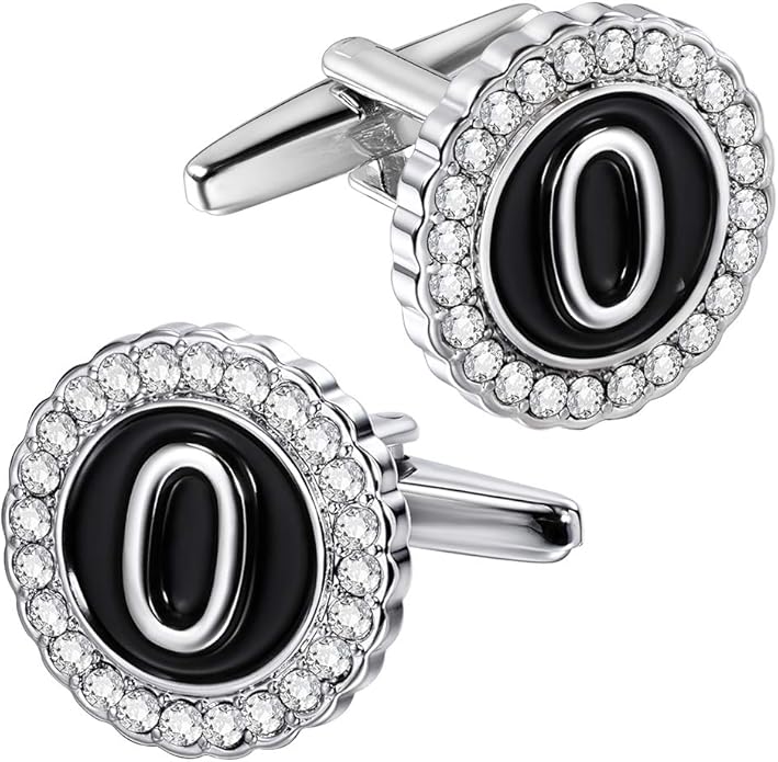 HAWSON A-Z Initial Cufflinks for Men and Women with Clear Crystal, Gold Silver Color Rasied Letter A-Z Cuff Links for French Shirt, Gift for Normal and Business Wearing
