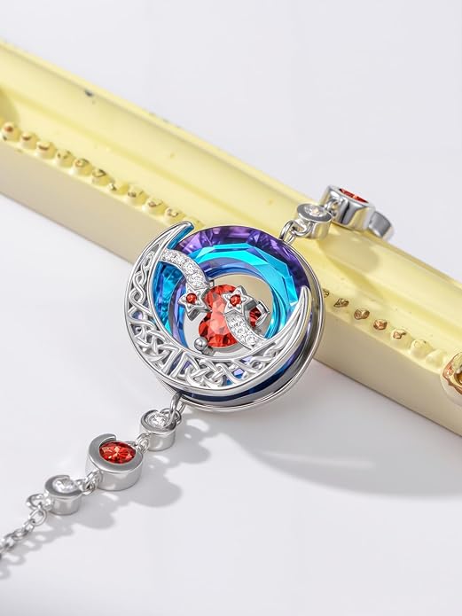 TOUPOP Birthstone Bracelet Moon and Star Bracelet 925 Sterling Silver Blue Crystal Jewelry Birthday Christmas Gifts for Women