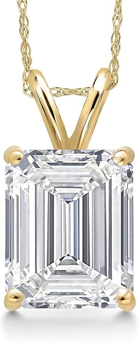 Gem Stone King 1 to 5 Carat 14K Gold IGI Certified Lab Grown Diamond Pendant Necklace For Women | Emerald Cut | E-F Color | VS1-VS2 Clarity | With 18 Inch Gold Chain