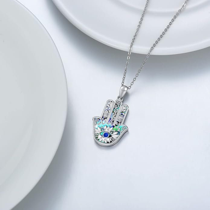 VONALA Silver Evil Eye Necklace for Women Hamsa Fatima Necklace Hamsa Hand Jewelry Gifts for Men