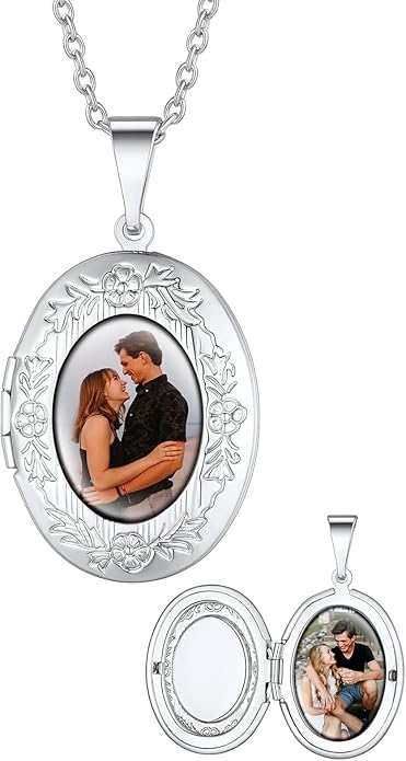 Supcare Locket Necklace That Holds Pictures-Engraved Photo Pendant Custom Jewellery Gifts for Men Women (with Jewellery Gift Box)