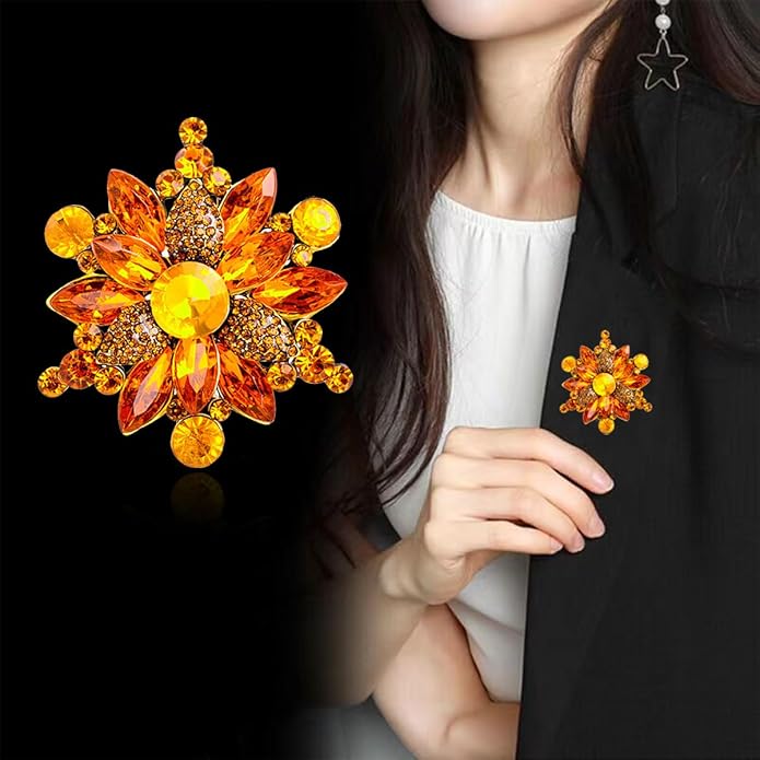Rhinestone Flower Brooch Pin for Women Red Black Purple Flower Broochs Pin Hat Christmas Brooch Jewelry