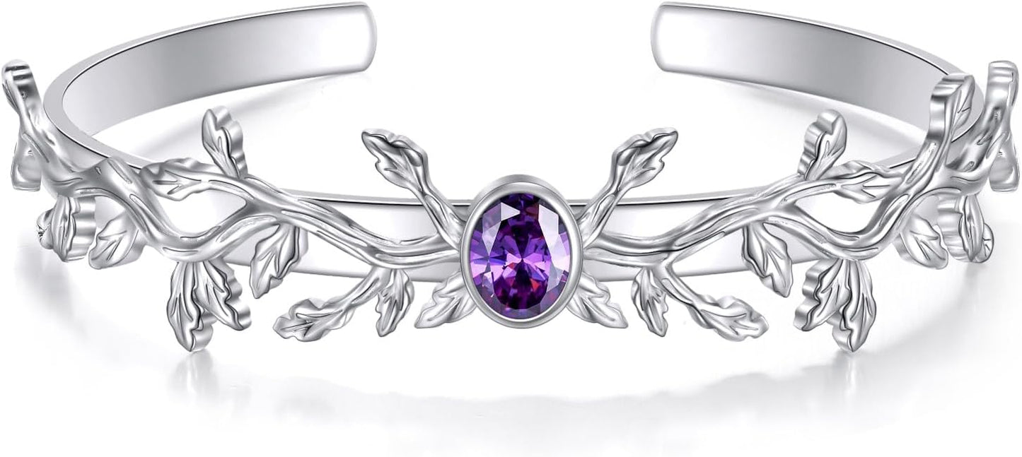 Amethyst Wild Vine Cuff Bracelet for Women, Sterling Silver Adjustable Bohemian Bangle, February Birthstone Gift for Her Purple Crystal Healing Jewelry