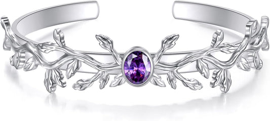 Amethyst Wild Vine Cuff Bracelet for Women, Sterling Silver Adjustable Bohemian Bangle, February Birthstone Gift for Her Purple Crystal Healing Jewelry