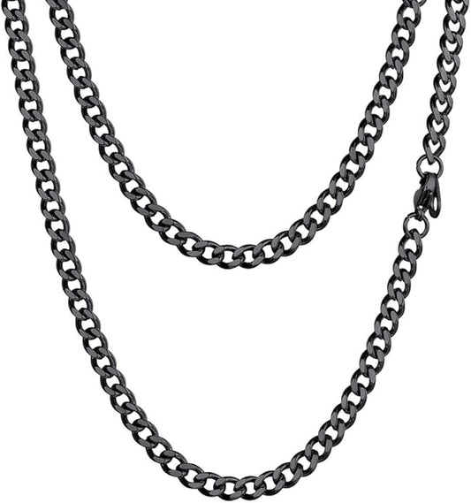 PROSTEEL 316L Stainless Steel Figaro Cuban Chain Necklace for Men, Black/18K Real Gold Plated, 4/5/6/7.5/9/10/13mm, 14inch-30inch, Come with Box