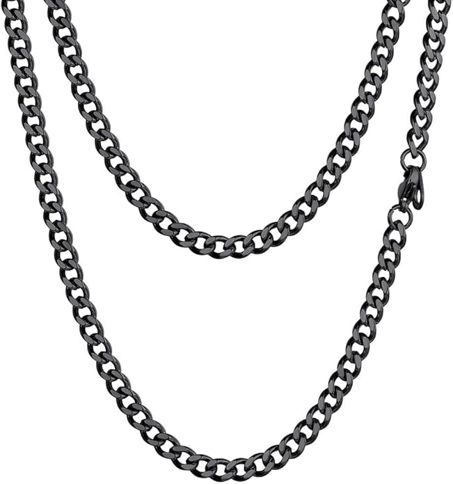 PROSTEEL 316L Stainless Steel Figaro Cuban Chain Necklace for Men, Black/18K Real Gold Plated, 4/5/6/7.5/9/10/13mm, 14inch-30inch, Come with Box