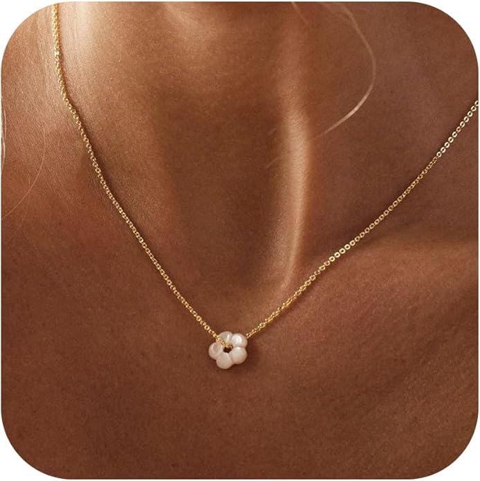 Gold Pearl Necklaces for Women Trendy, 14K Gold Plated Dainty Necklace Simple Layered Pearl Necklaces for Women Trendy Wedding Birthday Jewelry