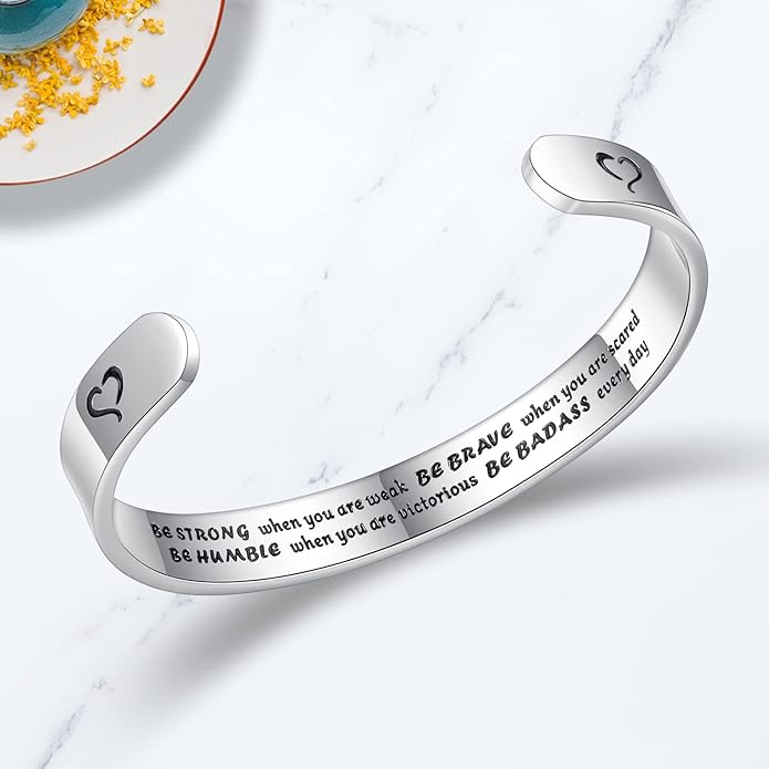 TONY & SANDY Inspirational Bracelets for Women Teen Girls Personalized Gifts for Daughter Granddaughter Mom Sister Friends Stainless Steel Engraved Cuff Birthday Easter Christmas