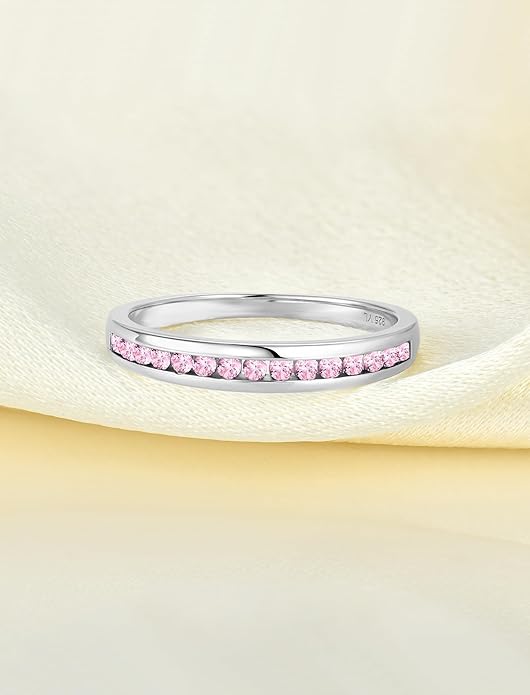 YL Stackable Rings 925 Sterling Silver Halo Birthstone Eternity Bands Jewelry for Women