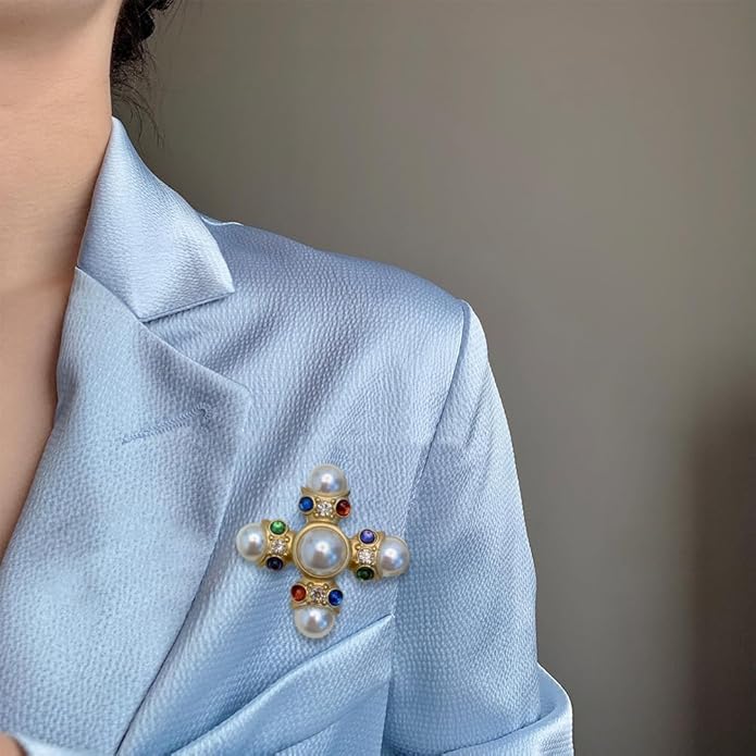 JKQBUX Versailles series Baroque elegant Brooches Pin for Women Men Girls Retro Court Pearl Corsage Pin delicate accessory