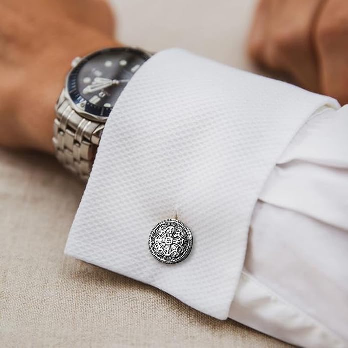 HAWSON Cufflinks and Studs for Men-Fashion Men Vintage Enamel Carbon Fiber Tuxedo Shirt Cufflinks and Studs Set for Regular Wedding Business Accessories