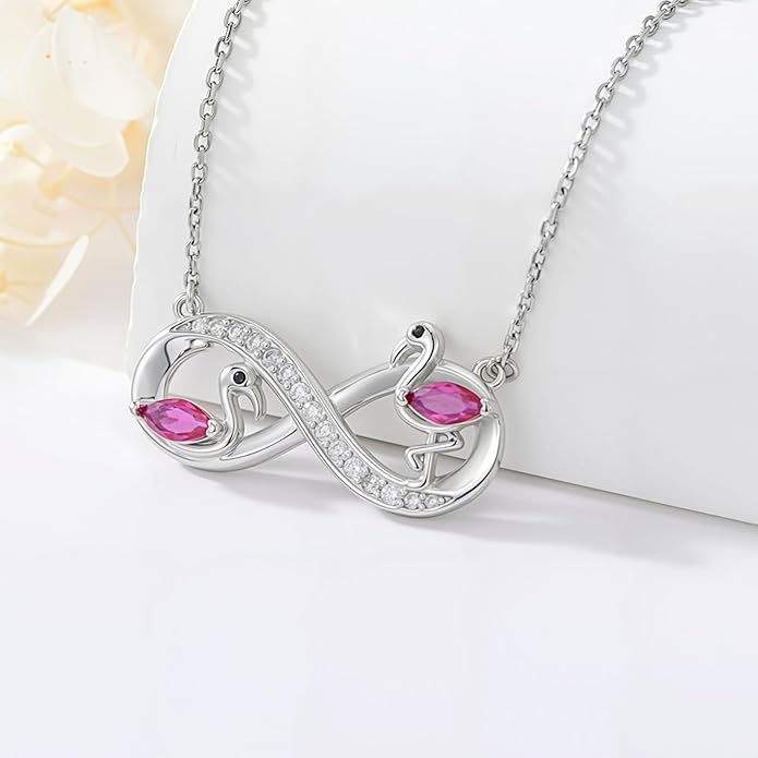 JUSTKIDSTOY Flamingo Necklace 925 Sterling Silver Animal Pendant with Cubic Zirconia Flamingo Bird Necklace Gifts for Women Wife Girlfriend