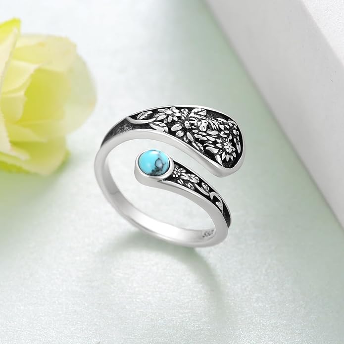 Spoon Rings for Women 925 Sterling Silver Mushroom/Phoenix/Snake/Cardinal/Octopus/Tree of Life/Sunflower/Highland Cow/Dragonfly/Dragon/Horse/Sea Turtle/Frog Rings