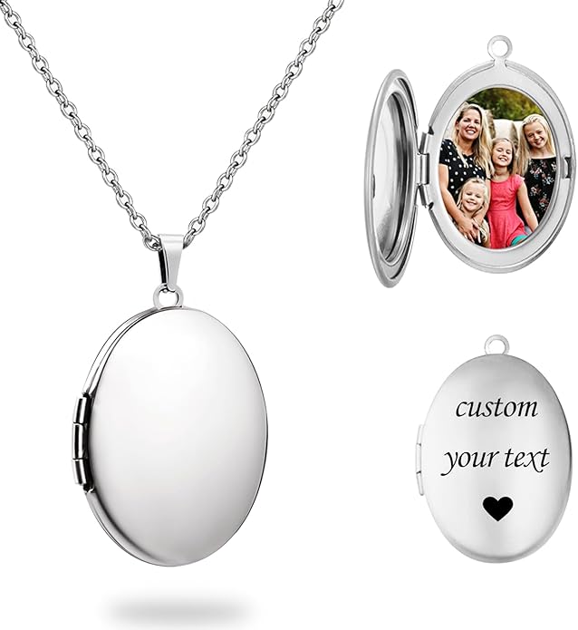 PHOCKSIN Personalized Locket Necklace for Women Photo Necklace with Customized Picture Birth Flower Birthstone New Years Gifts for Women