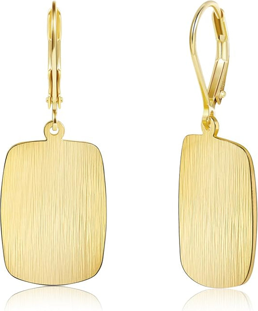 14K Gold Dangle Earrings for Women，Lightweight Circle Disc Coin Geometric Flat Brushed Drop Earrings, Hypoallergenic Leverback Earrings S925 Jewelry