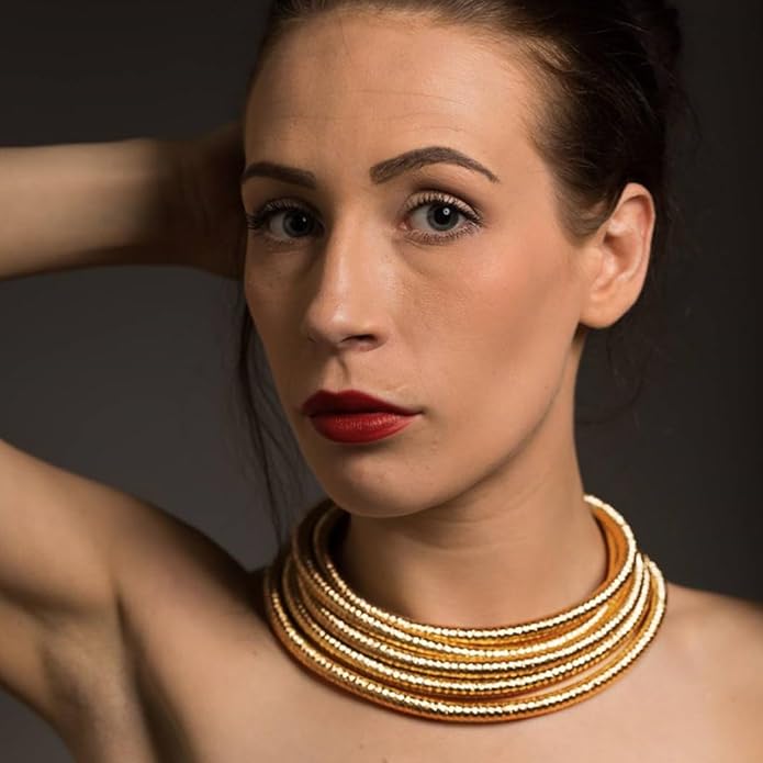 African Choker Necklace Gold Rope Weave Collar Layered Boho Tribal Chokers Multilayer Statement Party Jewelry Accessories for Women