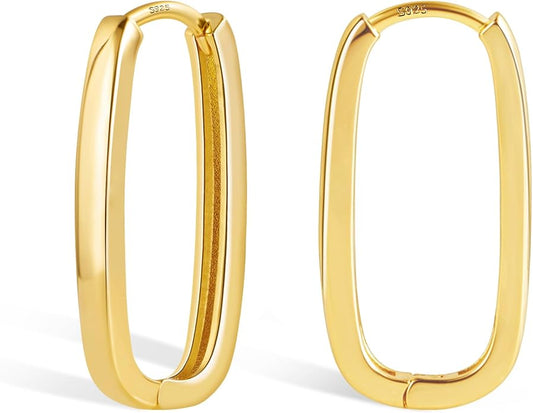 925 Sterling Silver Rectangle Hoop Earrings for Women Silver Geometric Hypoallergenic Oval Hoop Earrings 14K Gold Square Huggie Hoops Earrings for Jewelry Gifts