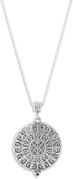 Artisan Owl Ornate Filigree 4x Magnifying Glass Sliding Top Pendant Necklace, 30"