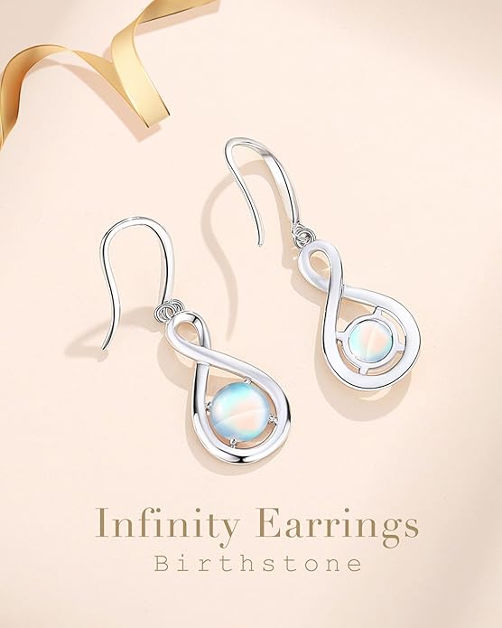 FANCIME Dangle Drop Earrings 925 Sterling Silver Dainty Infinity Round Gemstone Birthstone Jewelry Birthday Gifts for Her Women